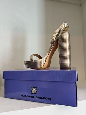Liliana Metallic Gold Ribbed Platform Slingback Heels